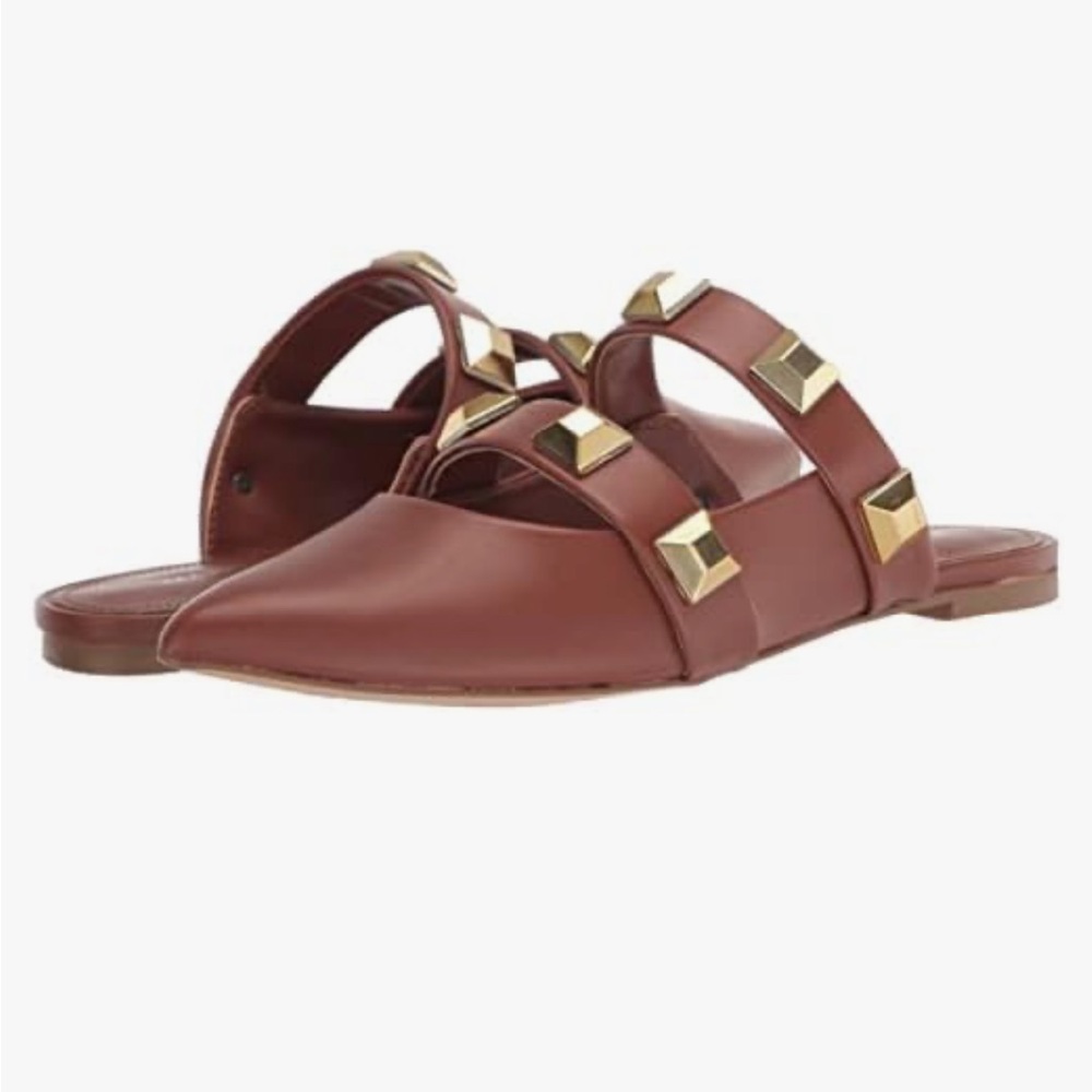 Marc Fisher Sharla Studded Mule Brown Faux Leather Size 8